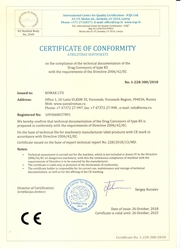 Certificate of conformity on the compliance of the technical documentation of the Drag Conveyors of type KS with the requirements of the Directive 2006/42/EC 